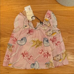 MonnaLisa Pink Top with Floral and Seashell Design